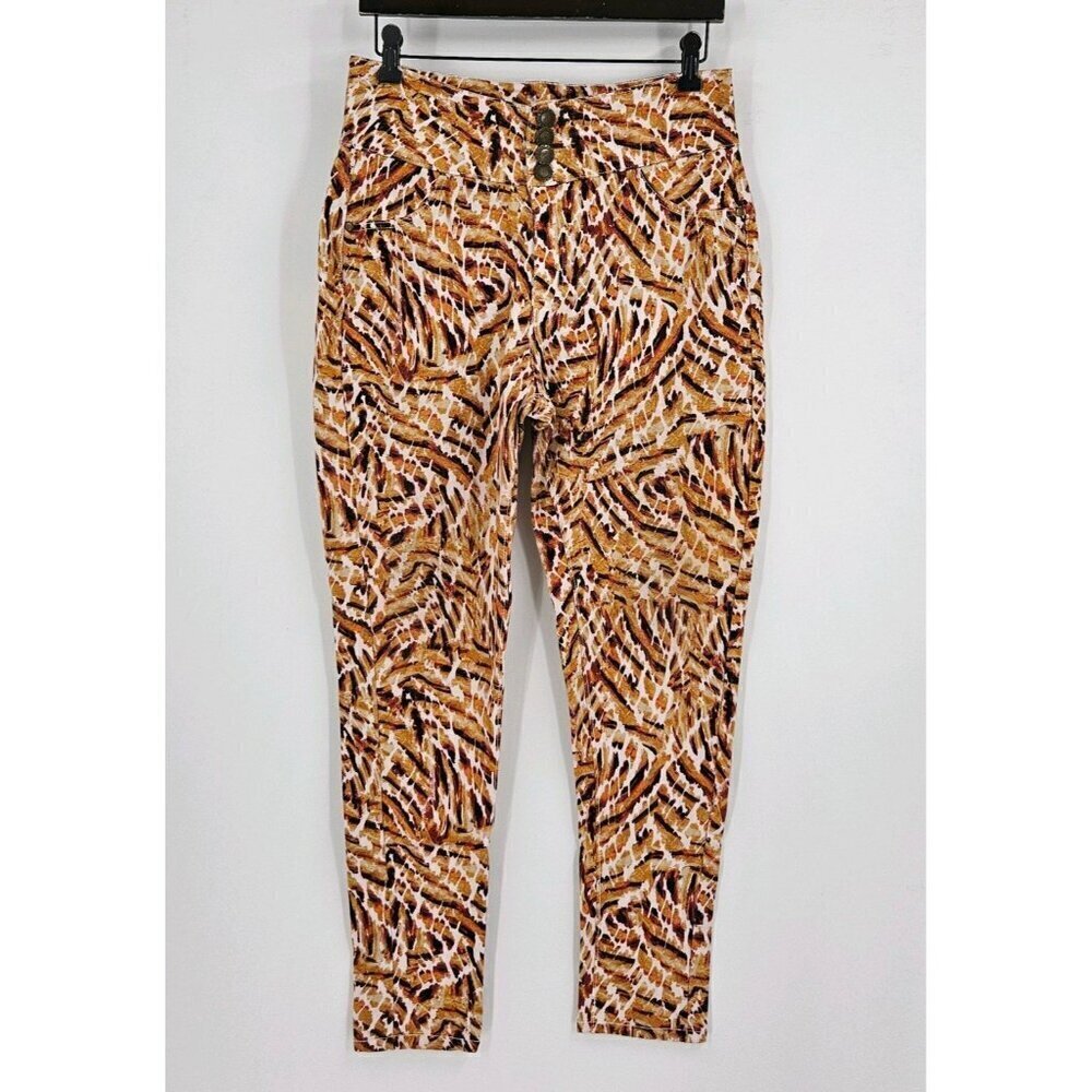 Clear X Rock Womens Sz 1X Button Closure Pants Stretch Slim Leg Shades of Brown